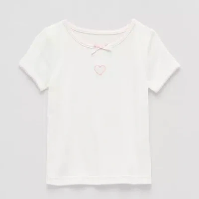 Okie Dokie Toddler & Little Girls Crew Neck Short Sleeve T-shirt In White