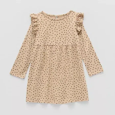 Okie Dokie Toddler & Little Girls Long Sleeve A-line Dress In Sand