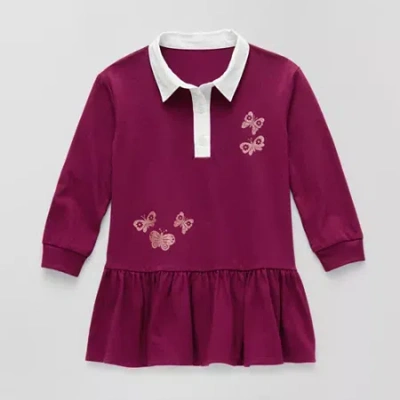 Okie Dokie Toddler & Little Girls Long Sleeve Cuffed A-line Dress In Purple