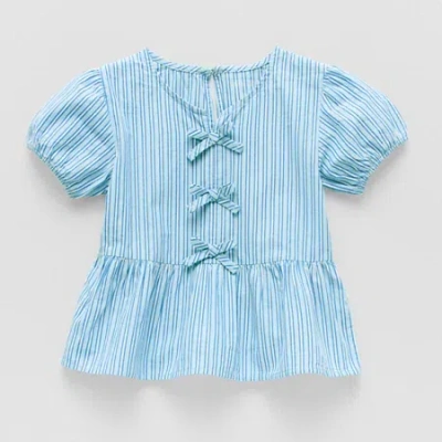 Okie Dokie Toddler & Little Girls Round Neck 3/4 Sleeve Peplum Top In Blue