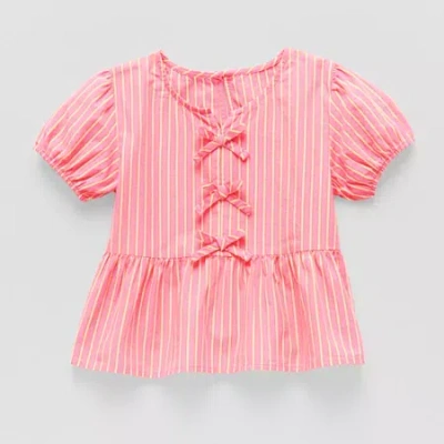 Okie Dokie Toddler & Little Girls Round Neck 3/4 Sleeve Peplum Top In Pink