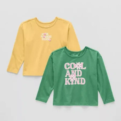 Okie Dokie Toddler & Little Girls Round Neck Long Sleeve 2-pc. Graphic T-shirt In Green