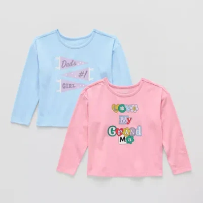 Okie Dokie Toddler & Little Girls Round Neck Long Sleeve 2-pc. Graphic T-shirt In Pink