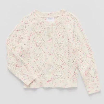 Okie Dokie Toddler & Little Girls Round Neck Long Sleeve Button Cardigan In White