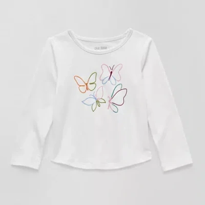 Okie Dokie Toddler & Little Girls Round Neck Long Sleeve Graphic T-shirt In White