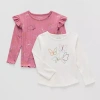 Okie Dokie Toddler & Little Girls Round Neck Long Sleeve Regular Fit 2-pc. Graphic T-shirt In Pink