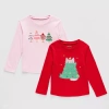 Okie Dokie Toddler & Little Girls Round Neck Long Sleeve Regular Fit 2-pc. Graphic T-shirt In Red
