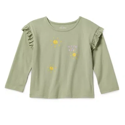 Okie Dokie Toddler & Little Girls Round Neck Long Sleeve Regular Fit Graphic T-shirt In Green
