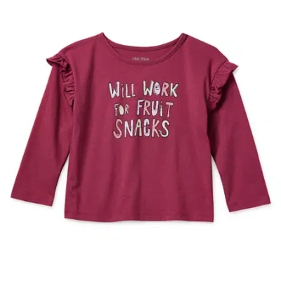 Okie Dokie Toddler & Little Girls Round Neck Long Sleeve Regular Fit Graphic T-shirt In Pink