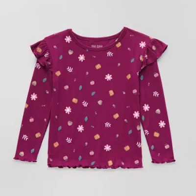 Okie Dokie Toddler & Little Girls Round Neck Long Sleeve Regular Fit Graphic T-shirt In Purple