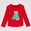Okie Dokie Toddler & Little Girls Round Neck Long Sleeve Regular Fit Graphic T-shirt In Red