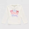 Okie Dokie Toddler & Little Girls Round Neck Long Sleeve Regular Fit Graphic T-shirt In White
