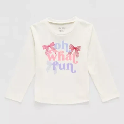 Okie Dokie Toddler & Little Girls Round Neck Long Sleeve Regular Fit Graphic T-shirt In White