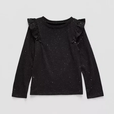 Okie Dokie Toddler & Little Girls Round Neck Long Sleeve T-shirt In Black