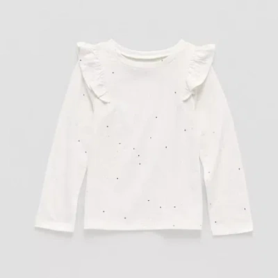 Okie Dokie Toddler & Little Girls Round Neck Long Sleeve T-shirt In White