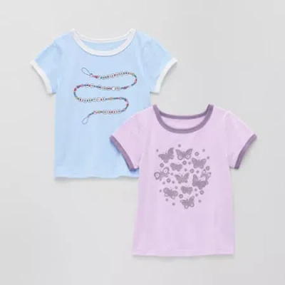 Okie Dokie Toddler & Little Girls Round Neck Short Sleeve 2-pc. Graphic T-shirt In Blue