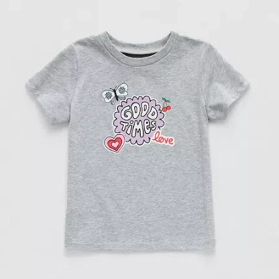 Okie Dokie Toddler & Little Girls Round Neck Short Sleeve Graphic T-shirt In Gray