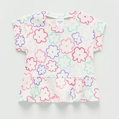 Okie Dokie Toddler & Little Girls Round Neck Short Sleeve Peplum Top In White