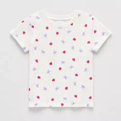 Okie Dokie Toddler & Little Girls Round Neck Short Sleeve Regular Fit Graphic T-shirt In White