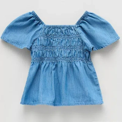 Okie Dokie Toddler & Little Girls Square Neck Short Sleeve T-shirt In Blue