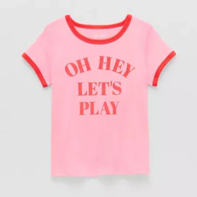 Okie Dokie Toddler & Little Girls U Neck Short Sleeve Graphic T-shirt In Pink