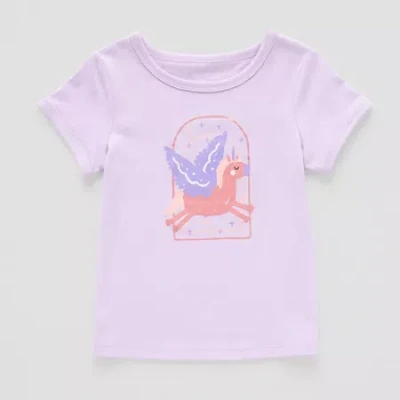 Okie Dokie Toddler & Little Girls U Neck Short Sleeve Regular Fit Graphic T-shirt In Purple