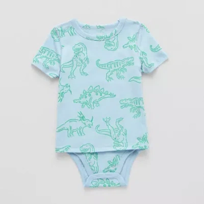 Okie Dokie Babies' Toddler Boys Bodysuit Closure Easy-on + Easy-off Adaptive Crew Neck Short Sleeve Bodysuit In Blue