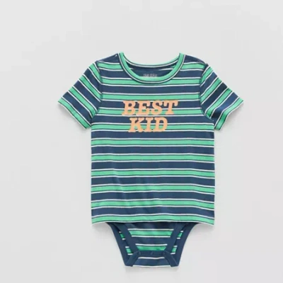 Okie Dokie Babies' Toddler Boys Bodysuit Closure Easy-on + Easy-off Adaptive Crew Neck Short Sleeve Bodysuit In Green