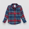 Okie Dokie Toddler Boys Easy-on + Easy-off Hidden Access Opening Long Sleeve Adaptive Regular Fit Flannel Shirt In Blue