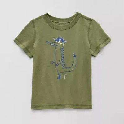 Okie Dokie Babies' Toddler Boys Easy-on + Easy-off Sensory Friendly Crew Neck Short Sleeve Adaptive Graphic T-shirt In Green