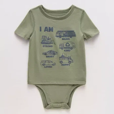 Okie Dokie Babies' Toddler Boys Hidden Access Opening Adaptive Round Neck Short Sleeve Bodysuit In Green