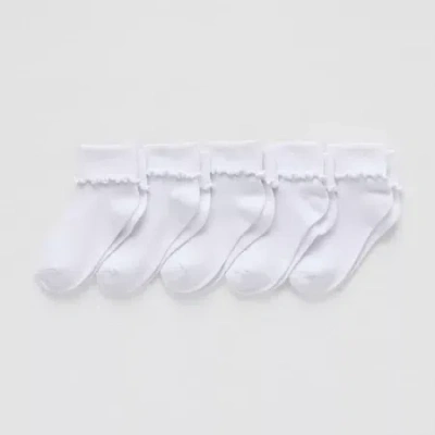 Okie Dokie Babies' Toddler Girls 5 Pair Turncuff Socks In White