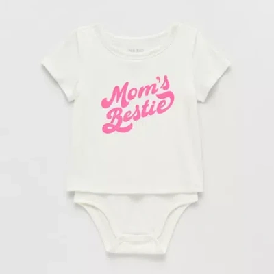 Okie Dokie Babies' Toddler Girls Bodysuit Closure Easy-on + Easy-off Adaptive Round Neck Short Sleeve Bodysuit In White