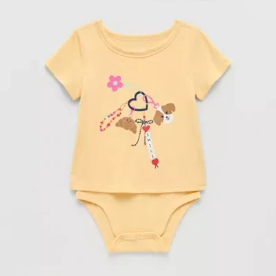 Okie Dokie Babies' Toddler Girls Bodysuit Closure Easy-on + Easy-off Adaptive Round Neck Short Sleeve Bodysuit In Yellow