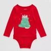 Okie Dokie Toddler Girls Hidden Access Opening Adaptive Round Neck Long Sleeve Bodysuit In Red