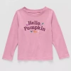Okie Dokie Toddler Girls Round Neck Long Sleeve Adaptive Regular Fit Graphic T-shirt In Pink