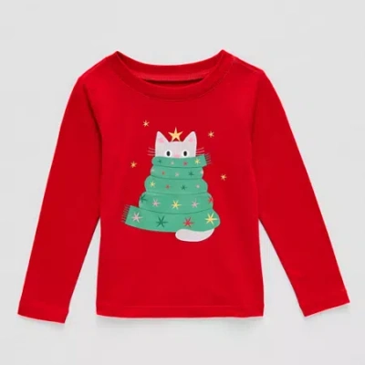 Okie Dokie Babies' Toddler Girls Round Neck Long Sleeve Adaptive Regular Fit Graphic T-shirt In Red