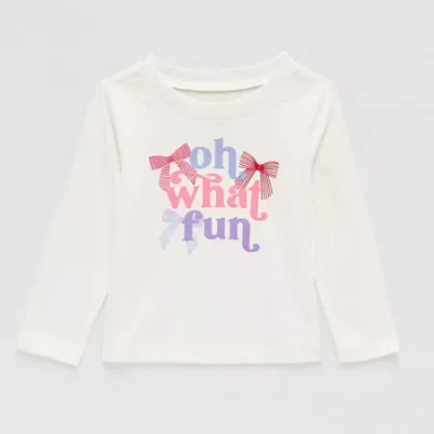 Okie Dokie Babies' Toddler Girls Round Neck Long Sleeve Adaptive Regular Fit Graphic T-shirt In White