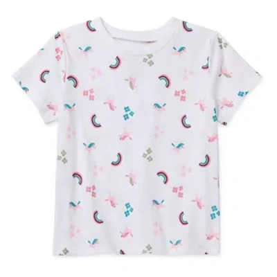 Okie Dokie Babies' Toddler Girls Round Neck Short Sleeve Regular Fit Graphic T-shirt In White