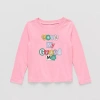 Okie Dokie Toddler Girls Sensory Friendly Round Neck Long Sleeve Adaptive Regular Fit Graphic T-shirt In Pink