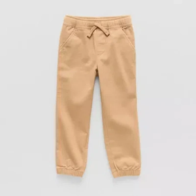 Okie Dokie Twill Toddler & Little Boys Drawstring Waist Straight Regular Fit Jogger Pant In Sand