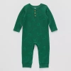 Okie Dokie Waffle Baby Boys Long Sleeve Jumpsuit In Green