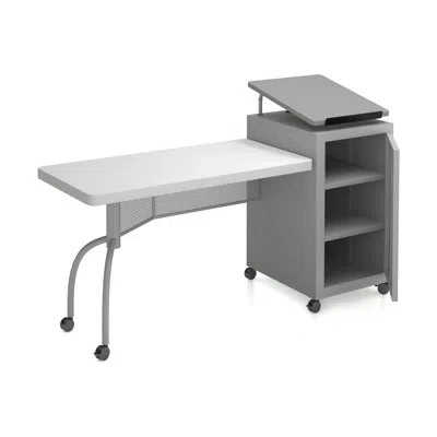 Oklahoma Sound Edupod Teacher's Desk & Lectern Combo, Grey Hammer Tone In White