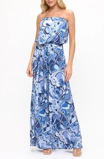 O.l. Chevron Print Strapless Wide Leg Jumpsuit In Multi
