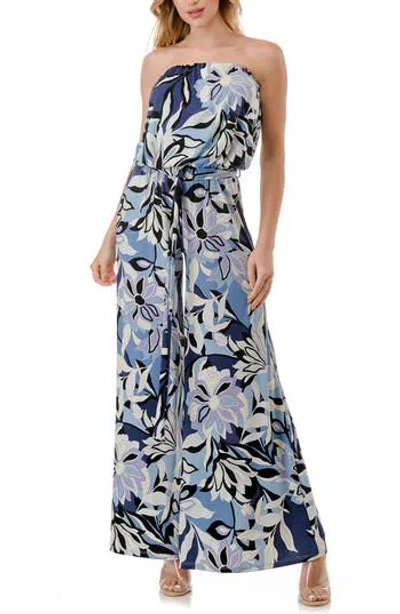 O.l. Chevron Print Strapless Wide Leg Jumpsuit In Multi