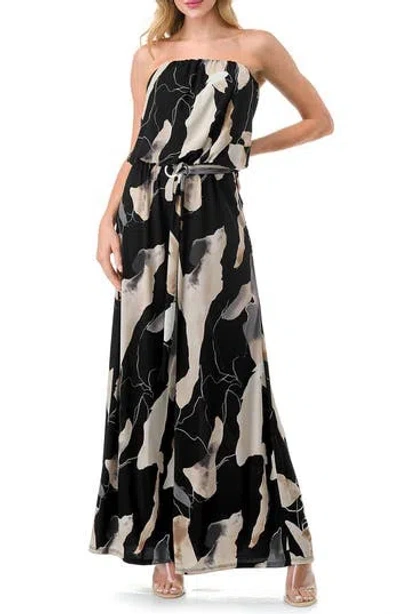 O.l. Chevron Print Strapless Wide Leg Jumpsuit In Multi