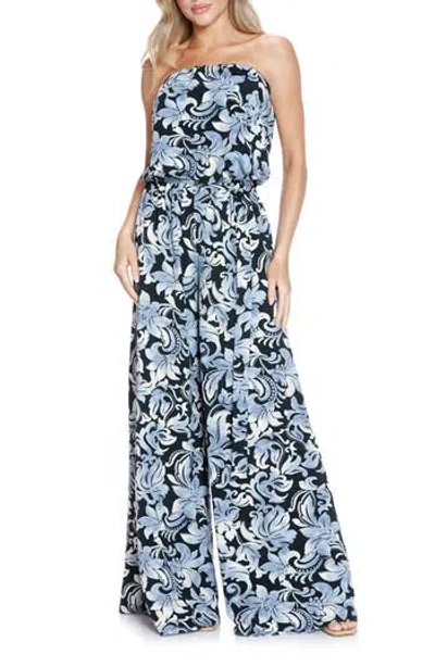 O.l. Filigree Strapless Print Wide Leg Jumpsuit In Multi