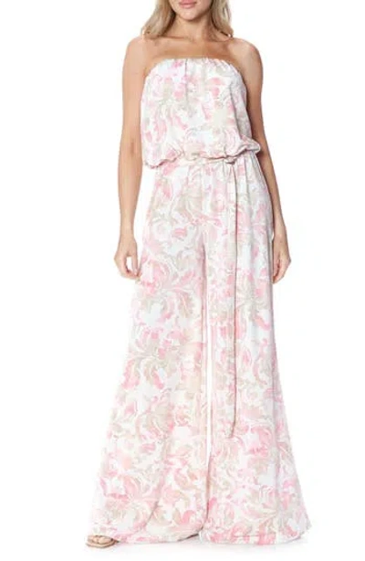 O.l. Filigree Strapless Print Wide Leg Jumpsuit In Multi