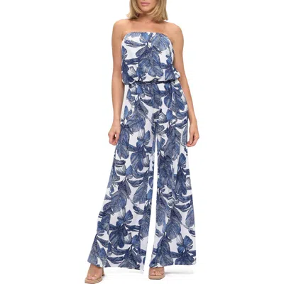 O.l. Floral Print Strapless Wide Leg Jumpsuit In Multi