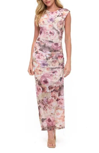O.l. Floral Ruched Sleeveless Dress In Pink Floral
